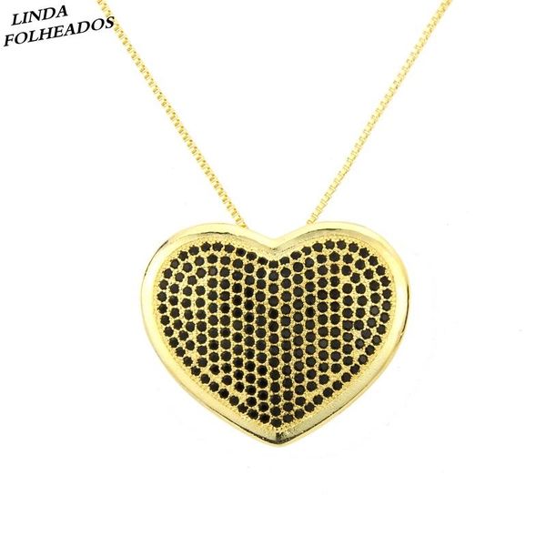

pendant necklaces s gold heart shape black cubic zirconia fashion love necklace jewelry for women gift anniversary party, Silver