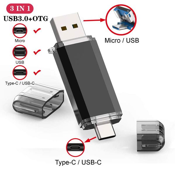 

hubs ubs 3.0 otg usb flash drive 64gb pen 3 in 1 type c & micro stick 16gb 32gb 128gb pendrive 256gb 512gb