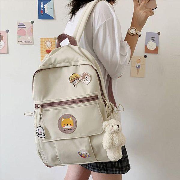 

women's school bag wild backpack badge cute pendant fashion student travel large capacity nylon korean handbag bags