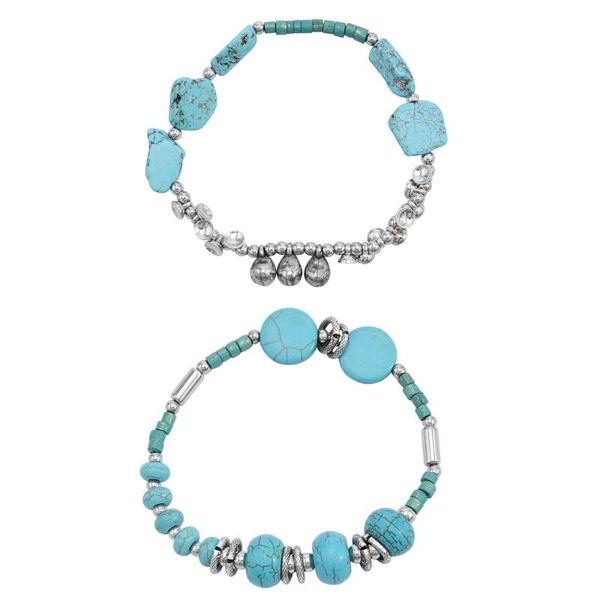 

bohemian vintage turquoises bracelet for women personality beaded bell pendant jewelry charm bracelets, Golden;silver
