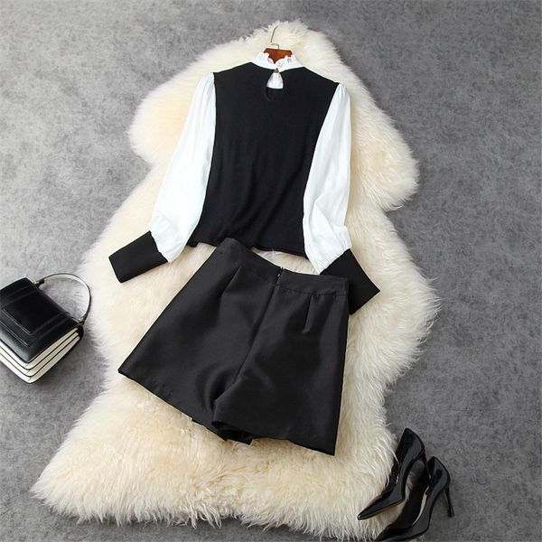 

short spring elegant designers women's clothes of two pieces office lady lace mesh and shorts suit sets, White;black