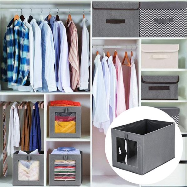 

storage drawers gray non-woven fabric box with window foldable car toy clothes home cabinet