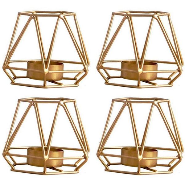 

candle holders 4 pcs metal geometric design tea light votive holders, hollow tealight for wedding home decoration