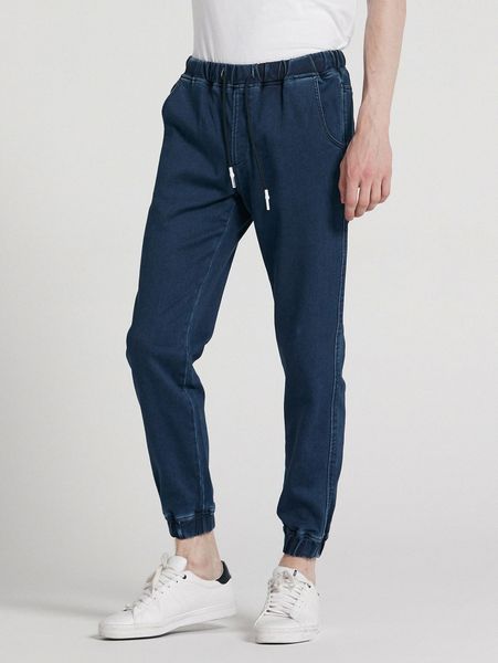 

men dark washed drawstring waist jeans k5vn#, Blue