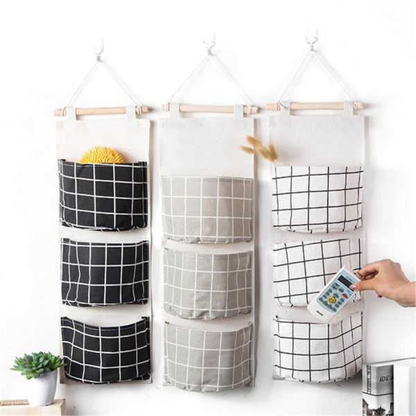 

storage boxes & bins canvas printing cotton linen wall mounted sundries bag jewelry hanging pouch hang cosmetics toys organizer