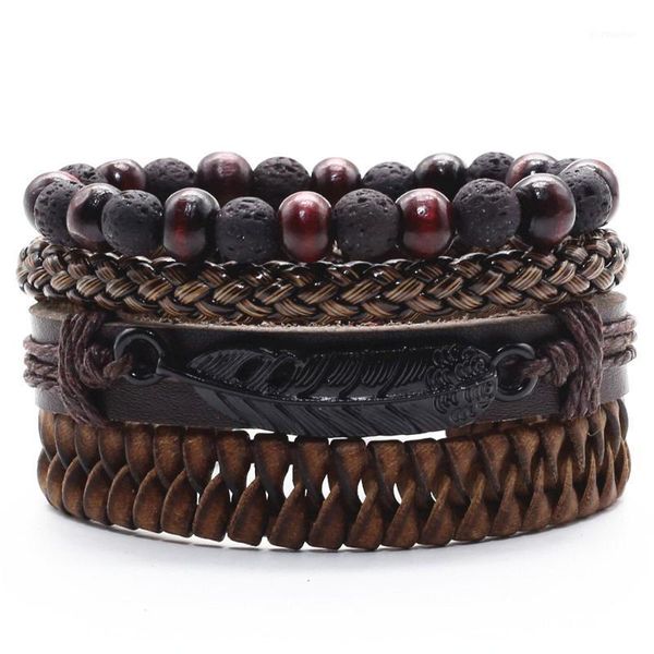 

feather lava stone beads infinity brown charm cross men leather bracelets women vintage bangle male homme jewelry accessories1, Golden;silver