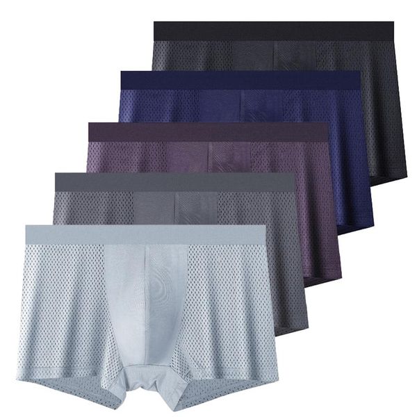 

underpants underwear men 5pcs/set men's panties with hole mesh plus large size shorts cotton crotch brand man boxer uomo, Black;white