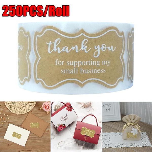 

250pcs/ roll thank you for supporting my small business kraft stickers with lace rectangle labels sticker shop gift wrap