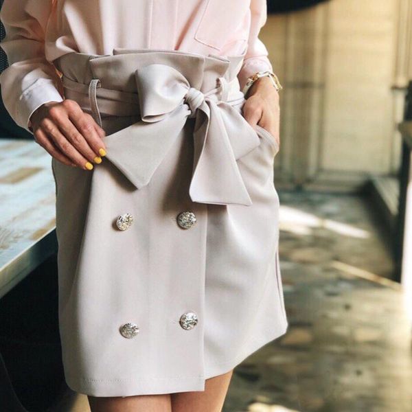 

skirts elegant ladies skirt bow tie solid color mini kawaii women button belt clubwear female party plus size sj5564v, Black