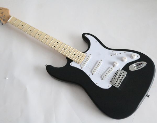 

matte black electric guitar, signature style, maple fingerboard,