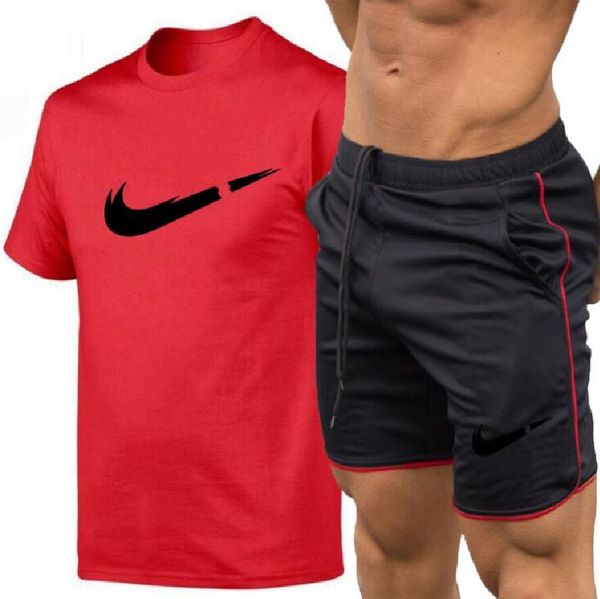 

summer 2021 men's sets t shirts pants two pieces casual tracksuit male 100% cotton tshirt print -brand short trousers suit s-2xl, Gray
