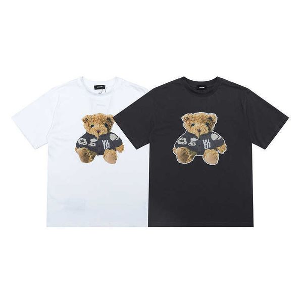 

fashion brand new teddy bear double-sided print loose casual for both short sleeves online, White;black
