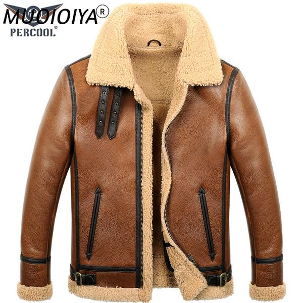 

men's leather & faux real fur coat winter men clothes 2022 100% genuine jacket sheep shearling bomber sheepskin hiver m860, Black