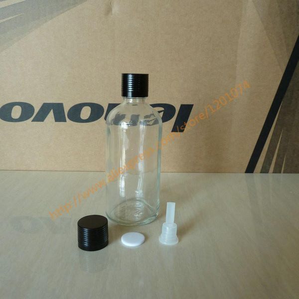 

storage bottles & jars 100ml brown/clear/blue/green shiny glass essential oil bottle with black aluminum cap(lines)+plstic insert. vial
