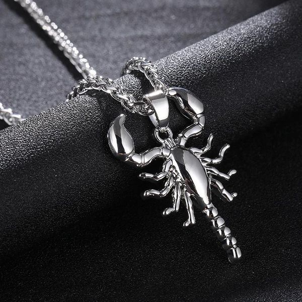 

chains retro punk titanium alloy steel scorpion necklace fashion men and women rock hip hop bling iced out animal pendant jewelry gift, Silver