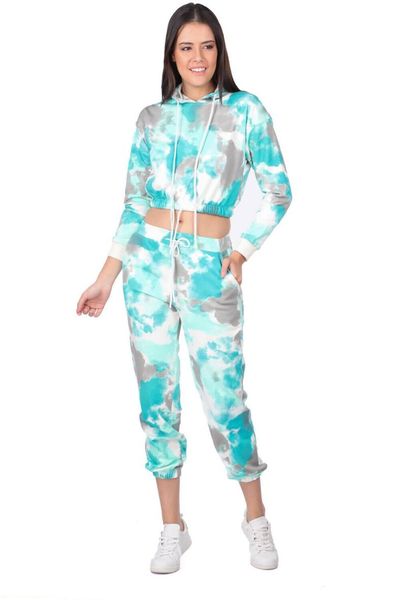 

batik hooded green bottom tracksuit set women's two piece pants, White