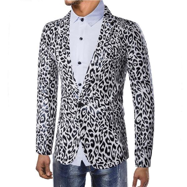 

men's suits & blazers wedding blazer for men leopard print stage jacket slim fit casual coat black white, White;black