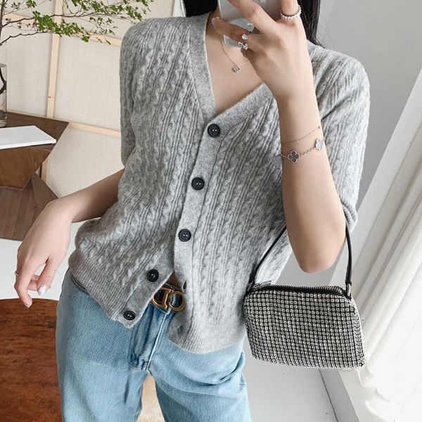 

women's sweaters sweaters women short sleeve sweater gray v-neck single breasted knit female knitted car 5mpy, White;black