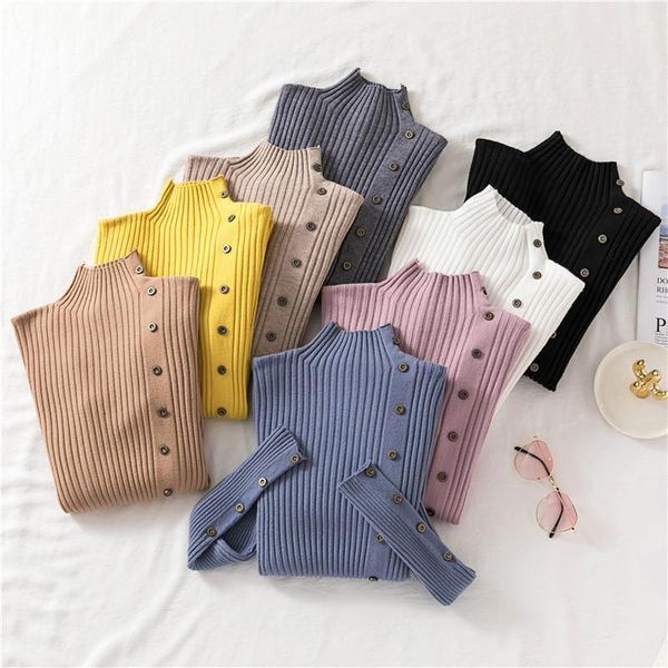 

ropa invierno mujer winter sweater and pullovers warm thick lining jumpers chic pull button omen clothes women's sweaters, White;black