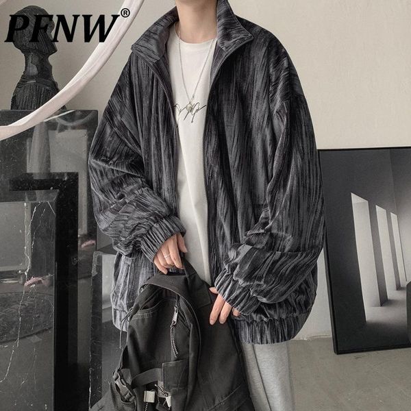

men's jackets pfnw tie dyed jacket autumn winter loose handsome soft coat ins fashion casual versatile student trend clothes 12x0179, Black;brown
