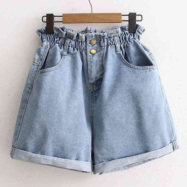

plus size loose denim shorts for women summer korean elastic high-waist jeans wide leg short pants ladies 210429, White;black