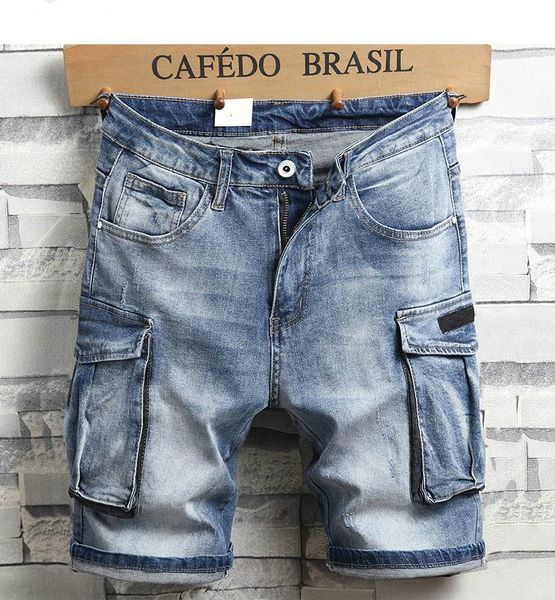 

men's shorts men denim jeans straight multi-pocket good quality loose casual short knee length, White;black