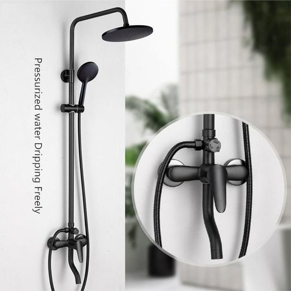 

surface mounted shower set wall-mounted black copper body bathroom sets