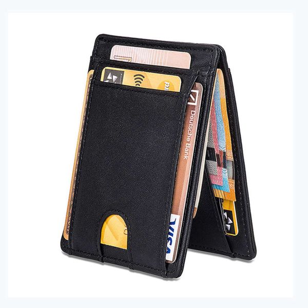 

the wallet leather men's multi cowhide money rfid magnetic dollar clip, Black