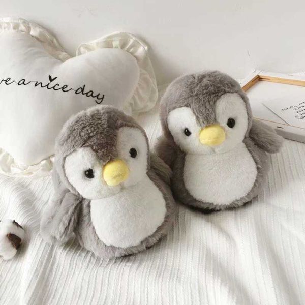 

cartoon penguin slippers winter warm soft plush house shoes plush toy gift at home shoes y0406, Black