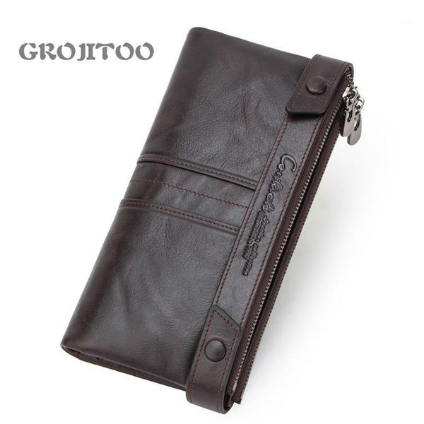 

tide rfid anti-theft brush genuine leather men's long wallet multi-functional handbag card holder wallets1, Red;black