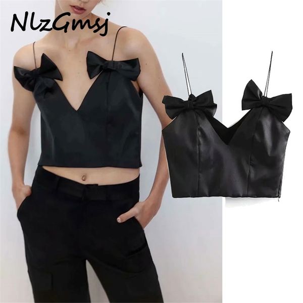 

blouse woman bow tied short style camis vintage fashion sleeveless backless shirts blusas mujer chic crop 05 210628, White