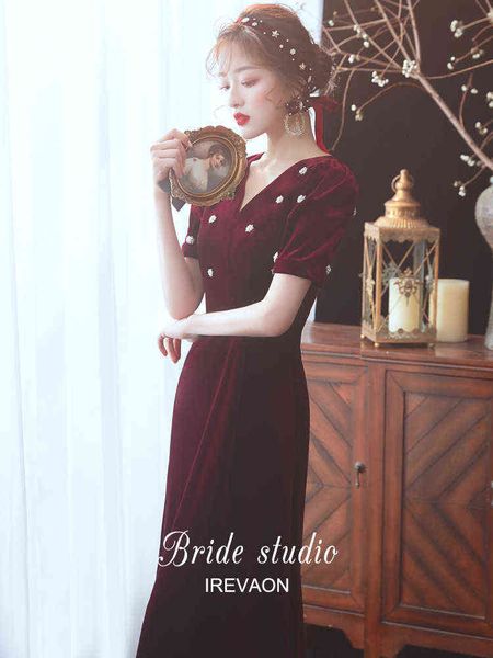 

luxury street style dresses milan 2021 korean veet toast bride's wedding slim evening dr's, Black;pink