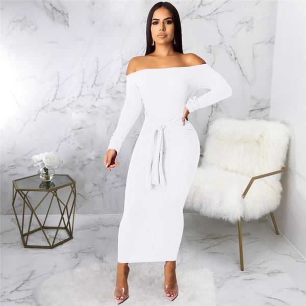 

casual dresses tmustobe autumn off shoulder maxi dress slash neck women bandage long sleeve party bodycon backless vestidos sashes mujer, Black;gray