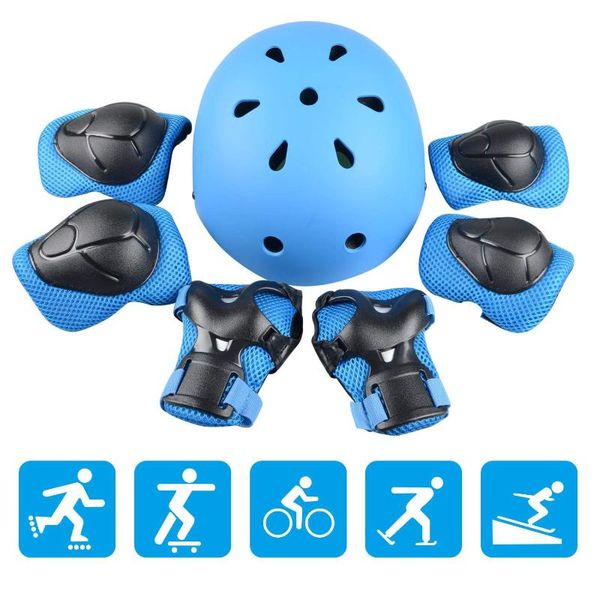 

elbow & knee pads 7pcs guards wrist helmet set child protection, Black;gray