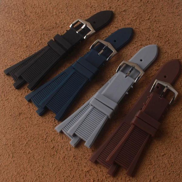 Bandas de relógio 25mm alça de banda à prova d'água fivela de prata buckle azul marrom preto cinza homem relógio para pp nautilus silicone