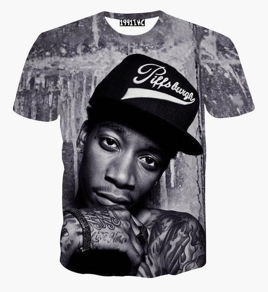 

fashion men/women New 3D t shirt printed character portrait Wiz Khalifa Hip Hop rock singer punk tshirts summer tees clothes, White;black
