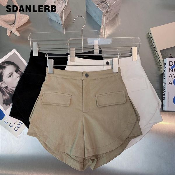 

women's shorts high waist all-matching casual women 2021 summer french side slit retro a- line pants female loose short, White;black