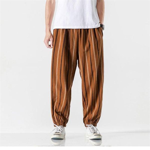 

men's pants sweatpants hip hop stripe trend cotton & linen simple fashion casual clothing trousers for men, Black