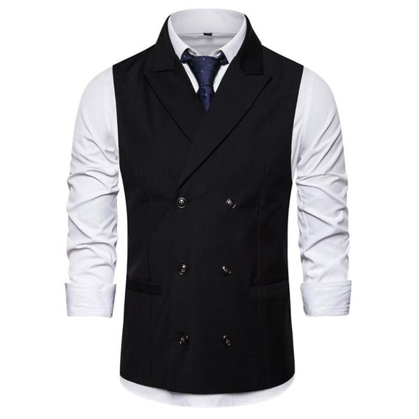 

men's vests vest solid color slim guns collar double-breasted quality business casual formal suit, Black;white