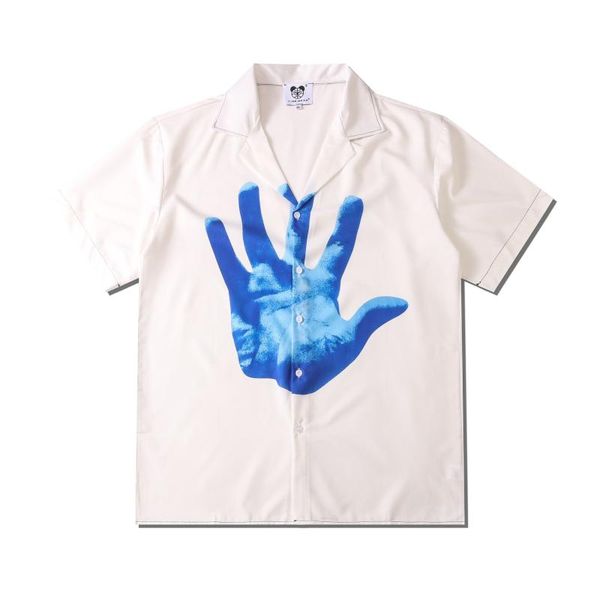 

men's casual shirts 2021 summer mens palm print shirt lovers fashion short sleeve cool thin loose hawaiian beach harajuku lapel white, White;black