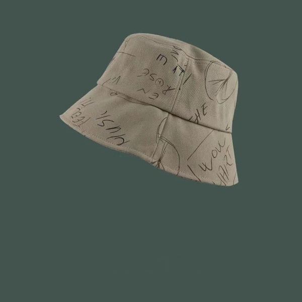 

wide brim hats fisherman's hat spring summer korean fashion men's and women's printing bucket basin english street po sun, Blue;gray
