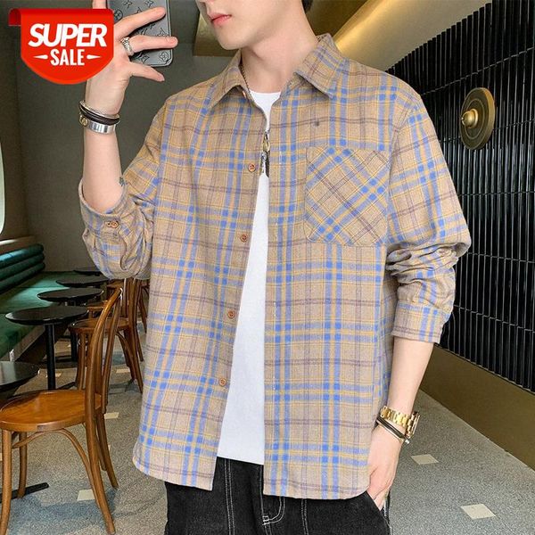 

plaid shirt men's long-sleeved trendy outer wear handsome jacket casual loose hong kong style ruffian clothing #cj17, White;black
