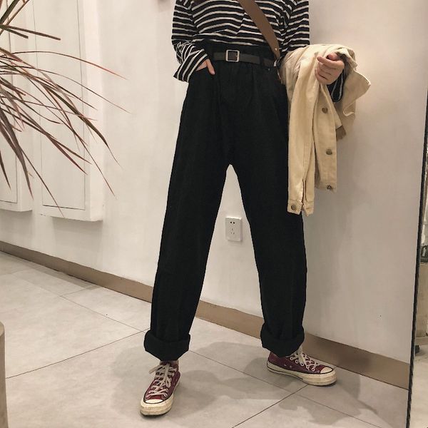 

capri loosen waist high female 2021 spring femme simple fashion solid casual pants girls all games fresh, Black;white