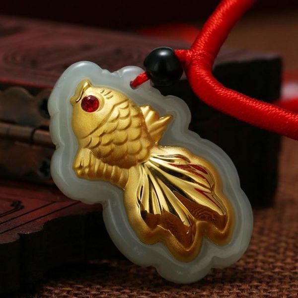 

lockets exquisite hetian jade 3d gold carp pendant h10#, Silver