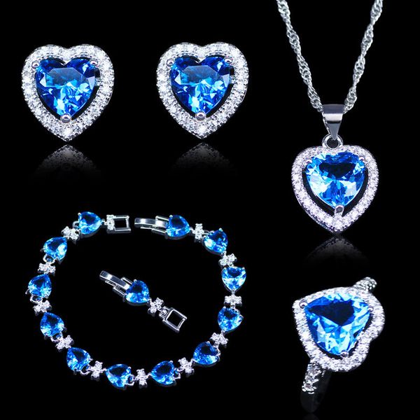 

jewelry sets new arrival christmas gift for women sky blue crystal white zircon silver color heart bracelets, Black