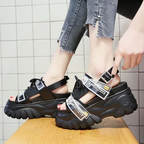 

dress shoes women sandals chunky woman summer 8cm high heels platform stripper sandalia feminina zapatos de mujer, Black