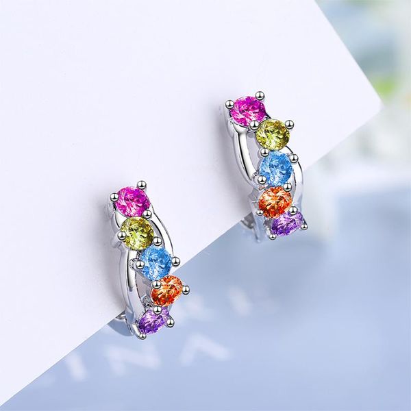 

hoop & huggie fashion multicolor zircon rainbow earrings for women dazzling crystal wave geometric huggies lovely earring accessories, Golden;silver