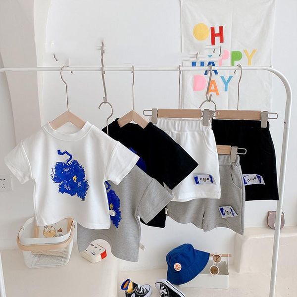 

clothing sets 2021 summer children fashion boys girls cotton loose short sleeve t shirts and shorts 2pcs suits baby outfits, White