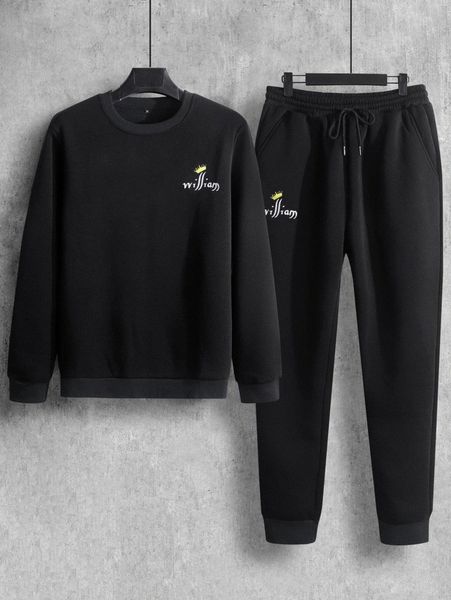 

men letter graphic sweatshirt & sweatpants 91m2#, Gray