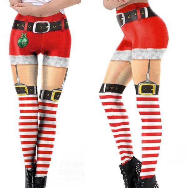 

women's leggings women christmas trousers 2021 print striped funny pattern elasticity xmas pants for yoga, Black